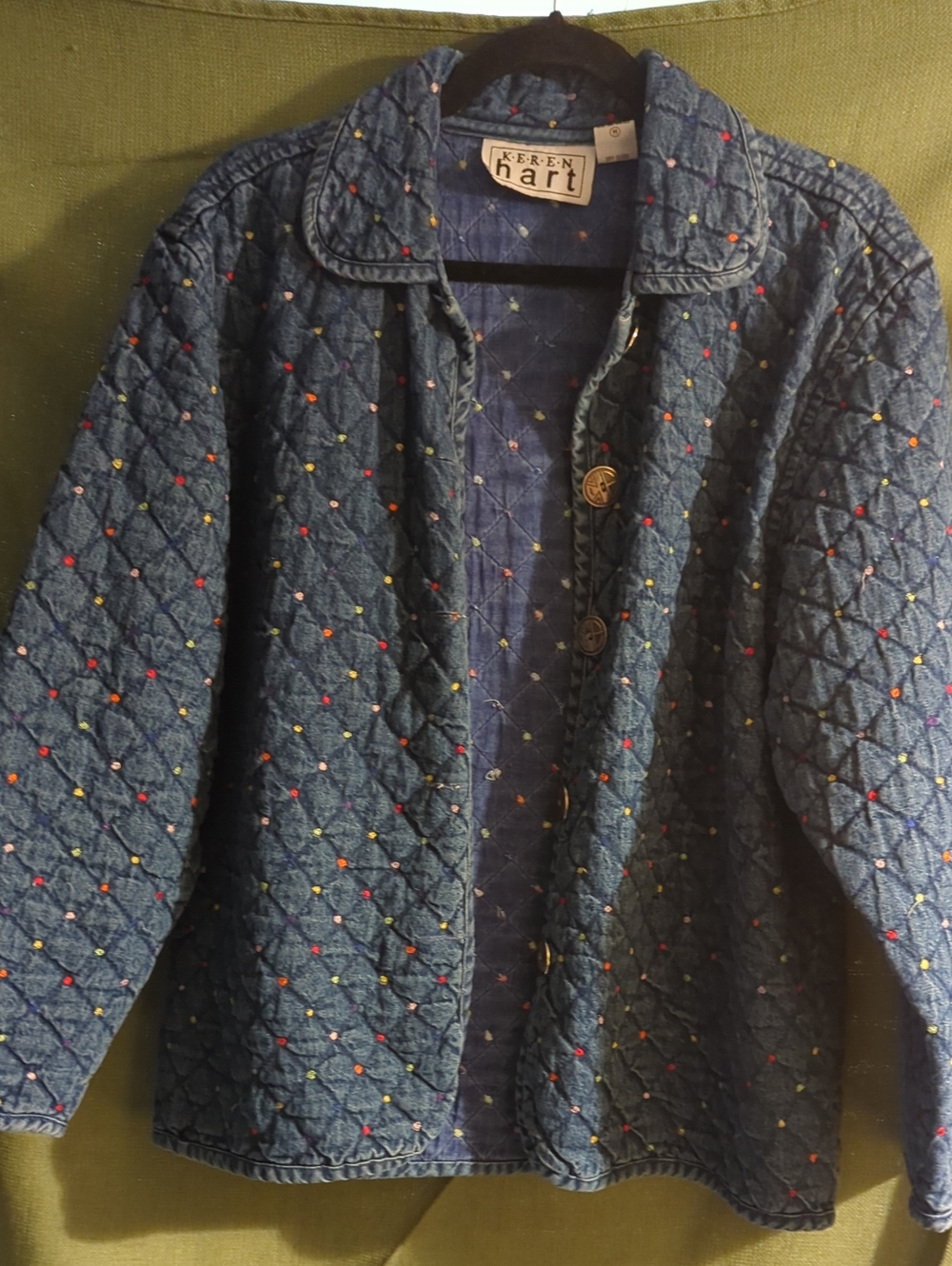 Keren Hart Quilted Blue Jacket with Multicolor Dot Embroidery Medium